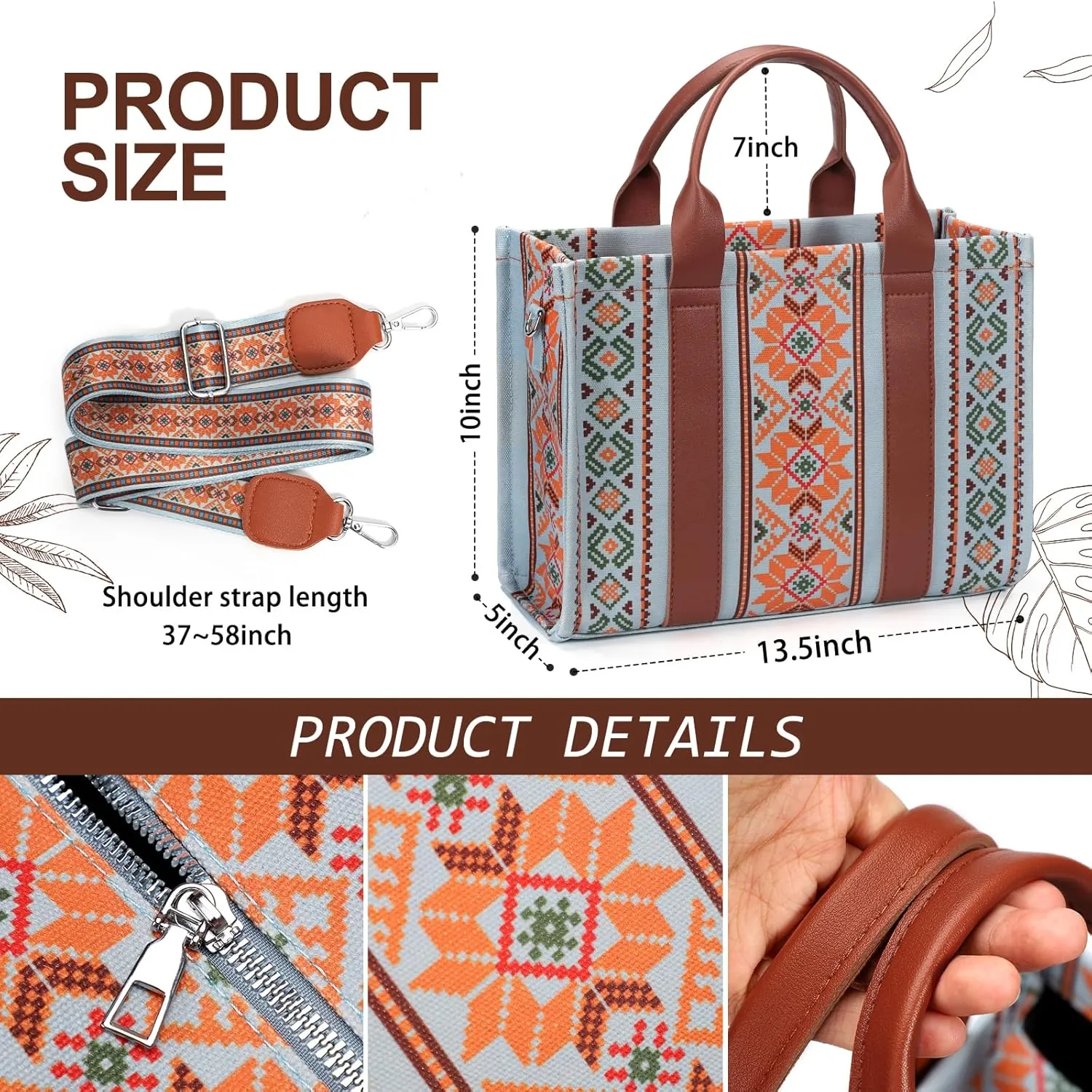 hatisan Canvas Tote Bag for Women Western Purses Shoulder Boho Bag Crossbody Bag Handbags Wallet