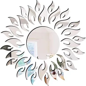 KC Decor Mirror Acrylic Silver Sun Flower Design Wall Decorative Sticker Self Adhesive (Mirror Acrylic )