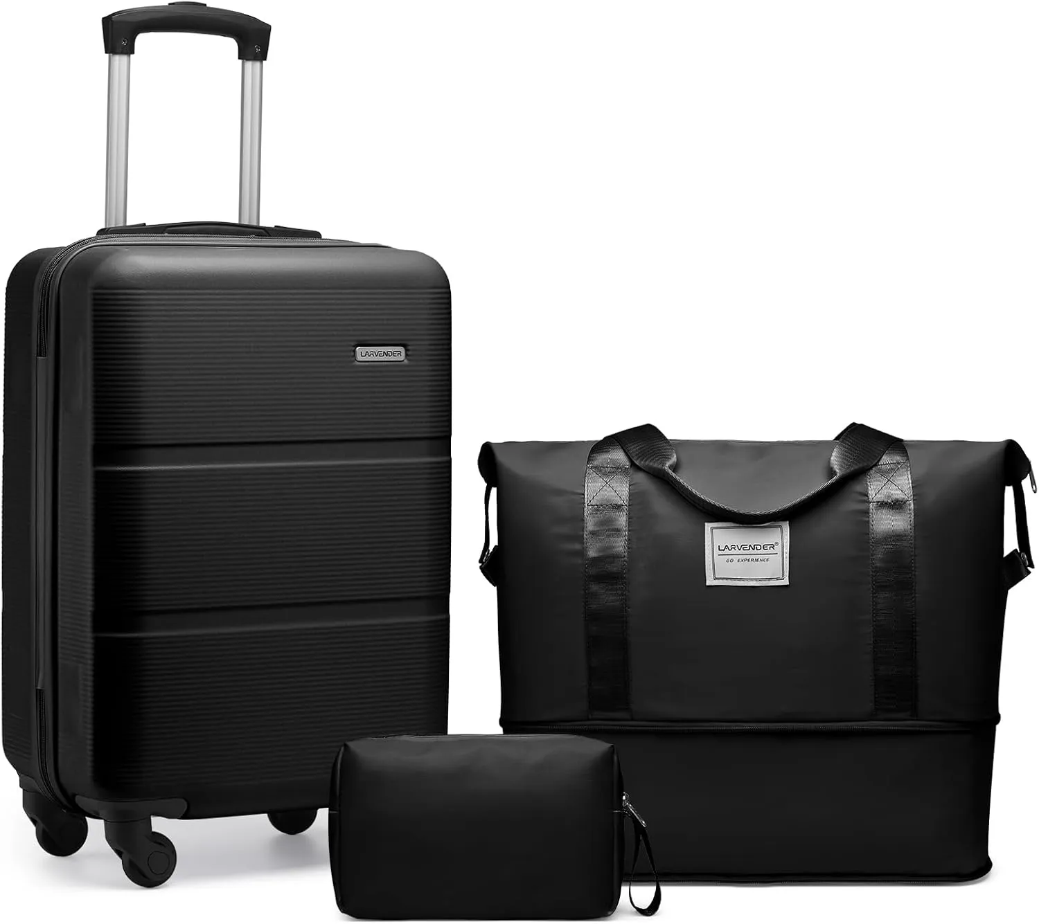 LARVENDER Luggage Sets 3 Piece with Duffel Bag, Hardside ABS Carry On suitcase sets with 360Spinner Wheels, Durable Luggage Set Clearance For Women Men, Black