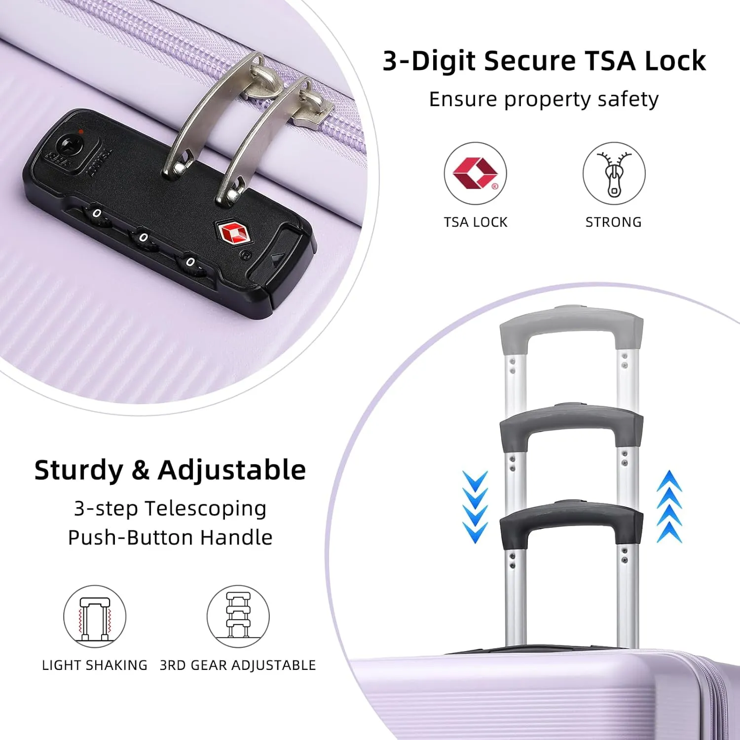 LARVENDER Luggage Sets 3 Piece with Duffel Bag, Hardside ABS Carry On suitcase sets with 360Spinner Wheels, Durable Luggage Set Clearance For Women Men, Lavender
