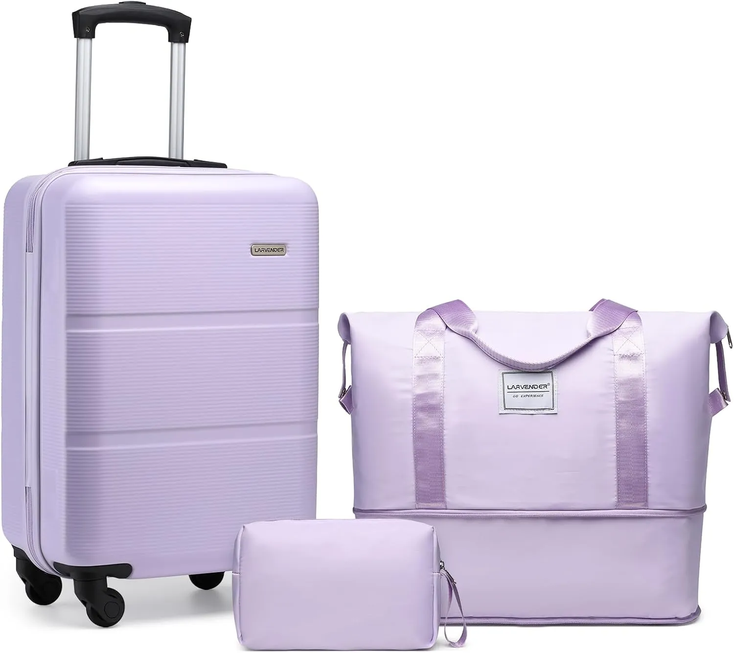 LARVENDER Luggage Sets 3 Piece with Duffel Bag, Hardside ABS Carry On suitcase sets with 360Spinner Wheels, Durable Luggage Set Clearance For Women Men, Lavender