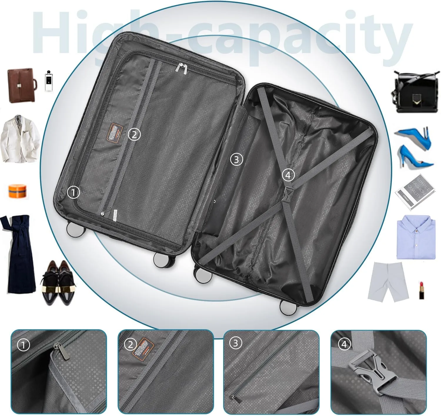 LARVENDER Luggage Sets for Women 6 Piece Hardside Expandable Suitcases with Wheels TSA Lock, Lightweight Travel Carry On Suitcase Set with Two Cosmetic Cases, Blue