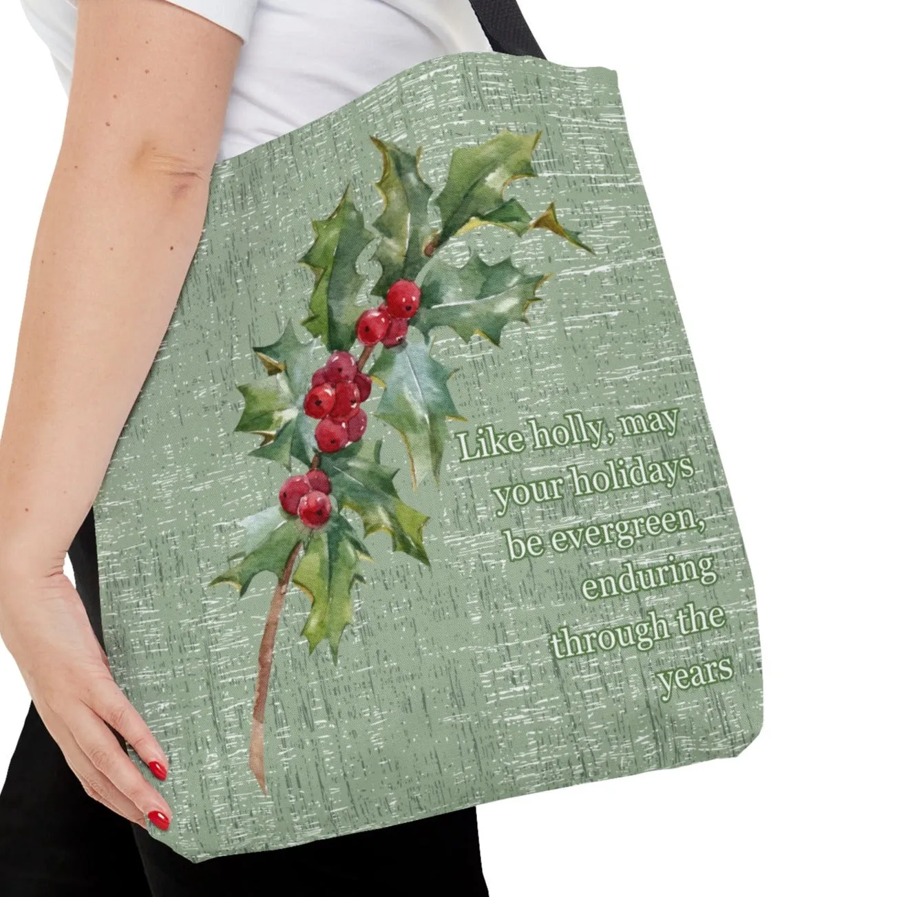 Medium Tote Bag with Holly: Evergreen Holidays, Enduring Through the Years