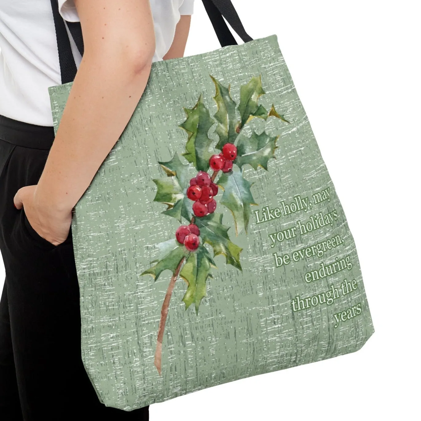 Medium Tote Bag with Holly: Evergreen Holidays, Enduring Through the Years