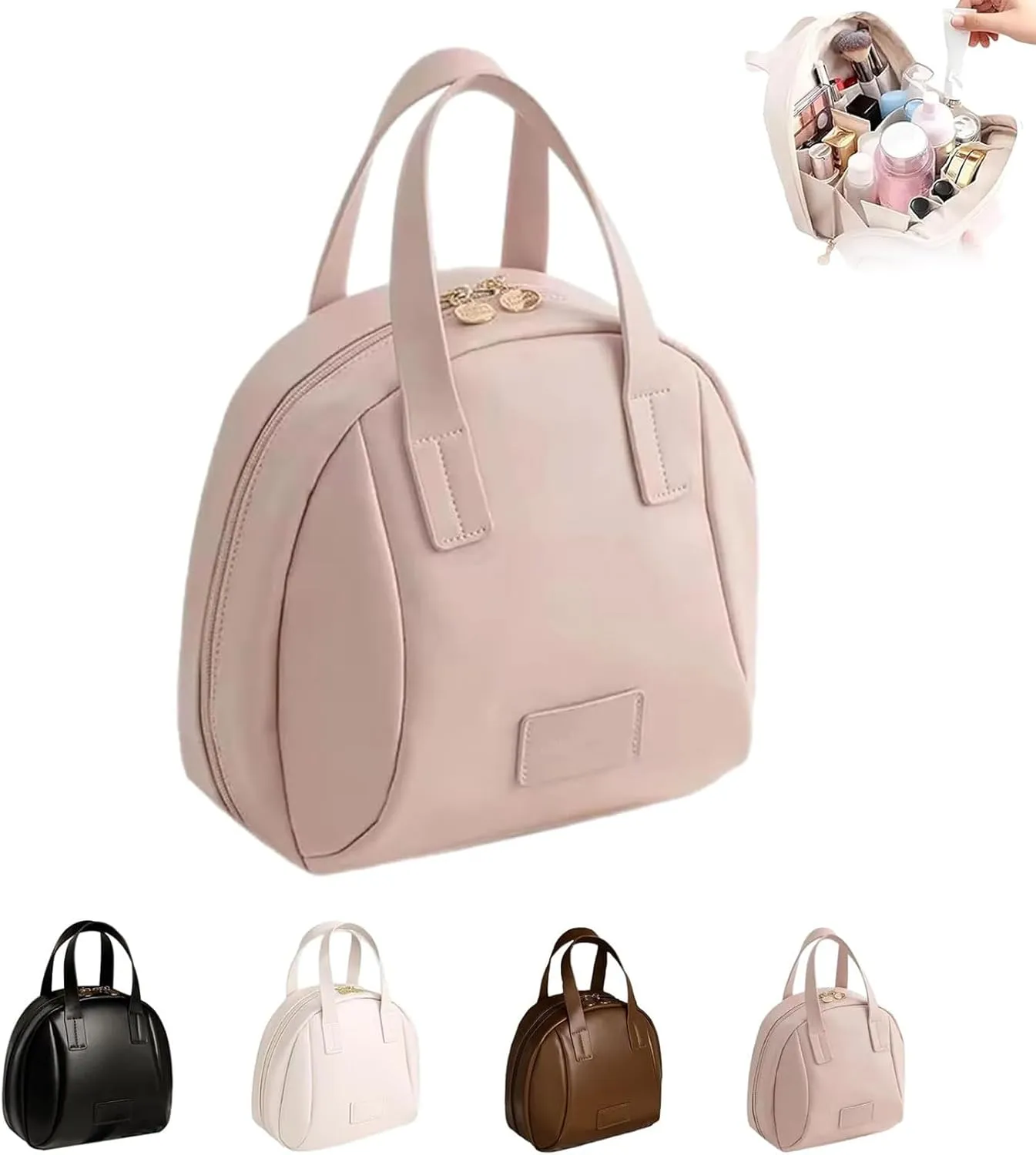 Multi Layered Shell Shaped Cosmetic Bag, Portable Large Capacity Pu Shell Waterproof Handbag Style Cosmetic Bag (Pink)