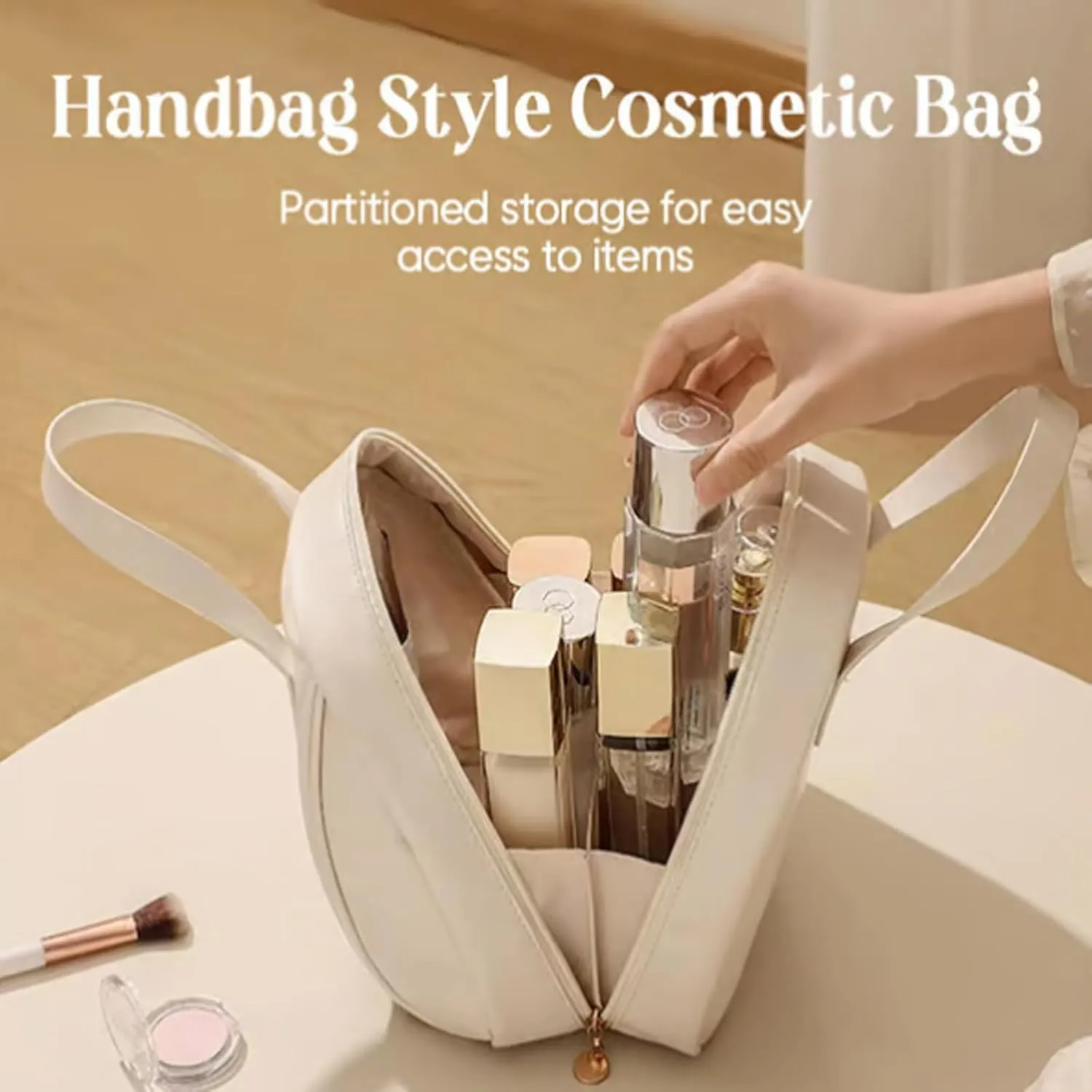 Multi Layered Shell Shaped Cosmetic Bag, Portable Large Capacity Pu Shell Waterproof Handbag Style Cosmetic Bag (Pink)