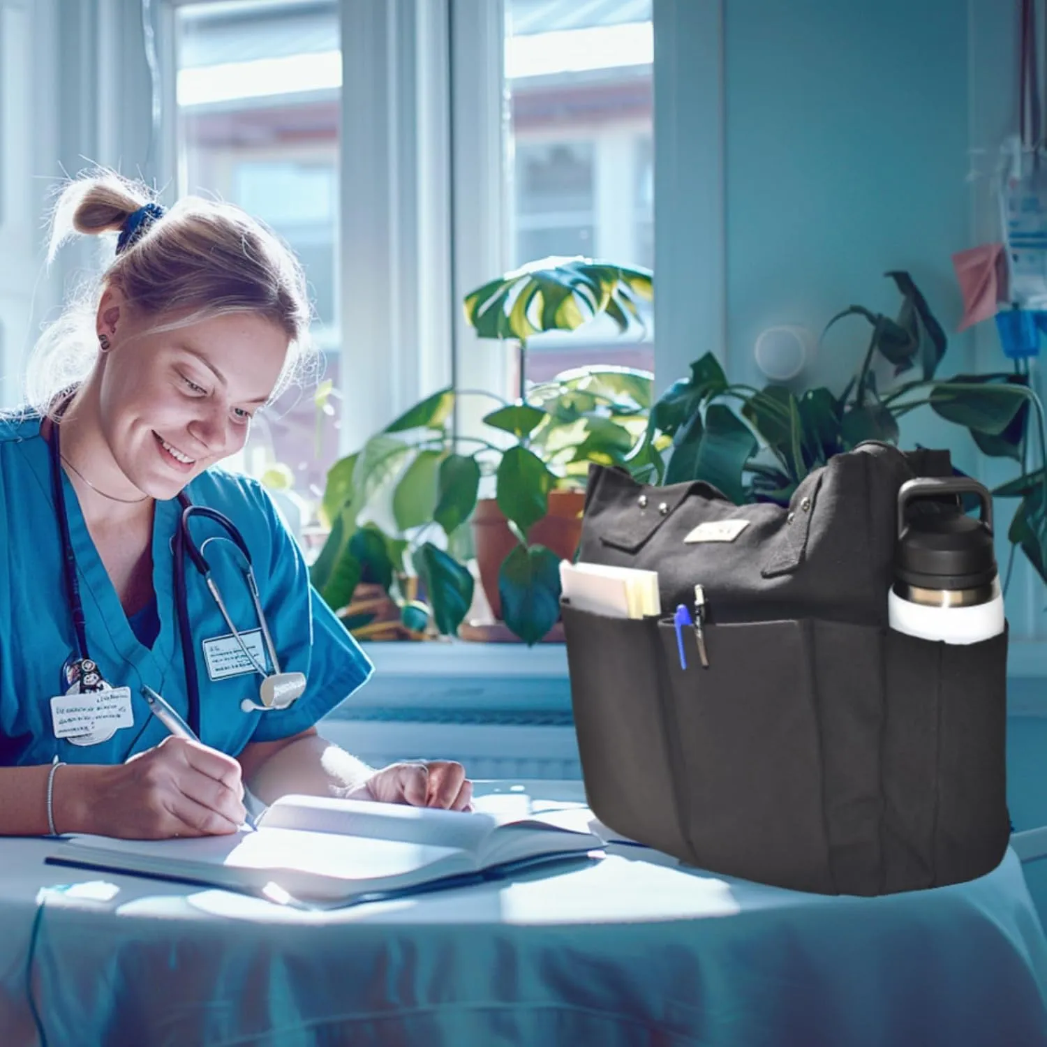 Nicav Canvas Tote Bags for Women, Large Utility Tote Bags with Pockets Zip Top for Teacher Nurse Work