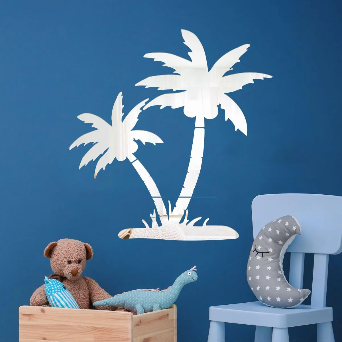 Rawpockets Palm Tree Silver Mirror Sticker for Wall, 2mm Premium 3D Sticker, Acrylic Mirror Wall Decor Sticker, Wall Mirror Stickers, Wall Stickers for Hall Room, Bed Room, Kitchen