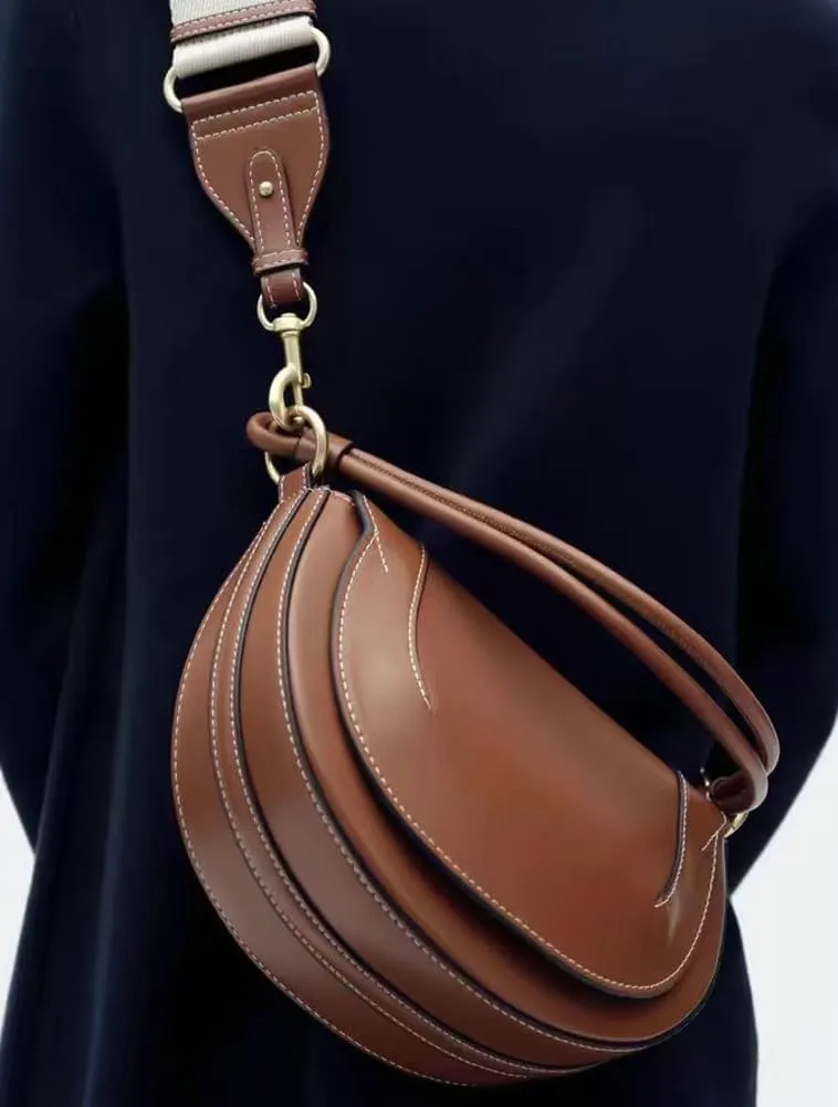 Slouchy PU Leather Crescent Hobo Bags Women Trendy Saddle Crossbody Purse Satchels Shoulder Bag Top-handle Tote Handbag