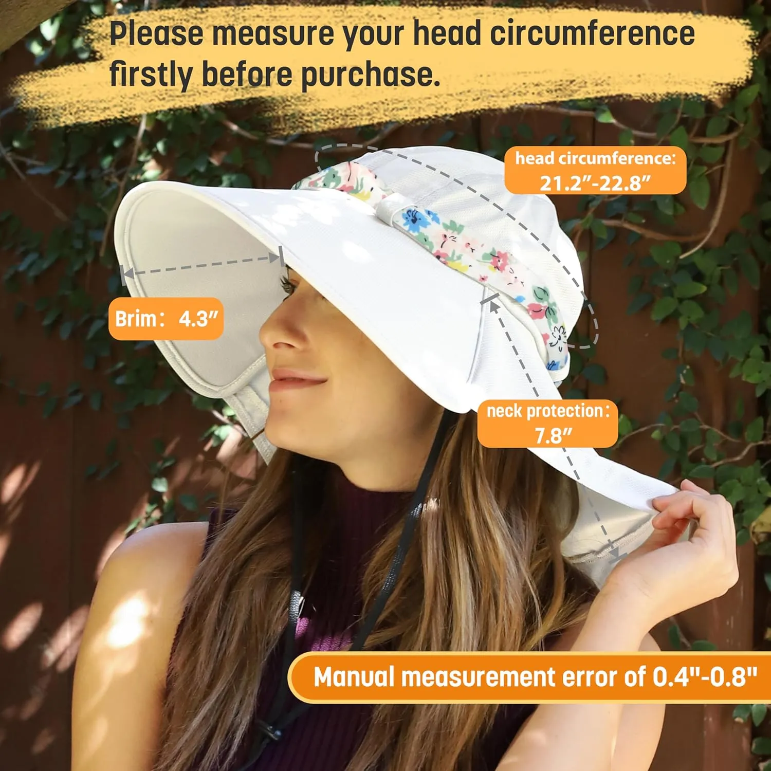 Solaris UPF 50  Wide Brim Sun Hat for Women - Small Size Packable Lightweight, Floral Scarf Cooling Hat with Neck Flap for Beach, Gardening, Travel, Hiking & Outdoor Activities