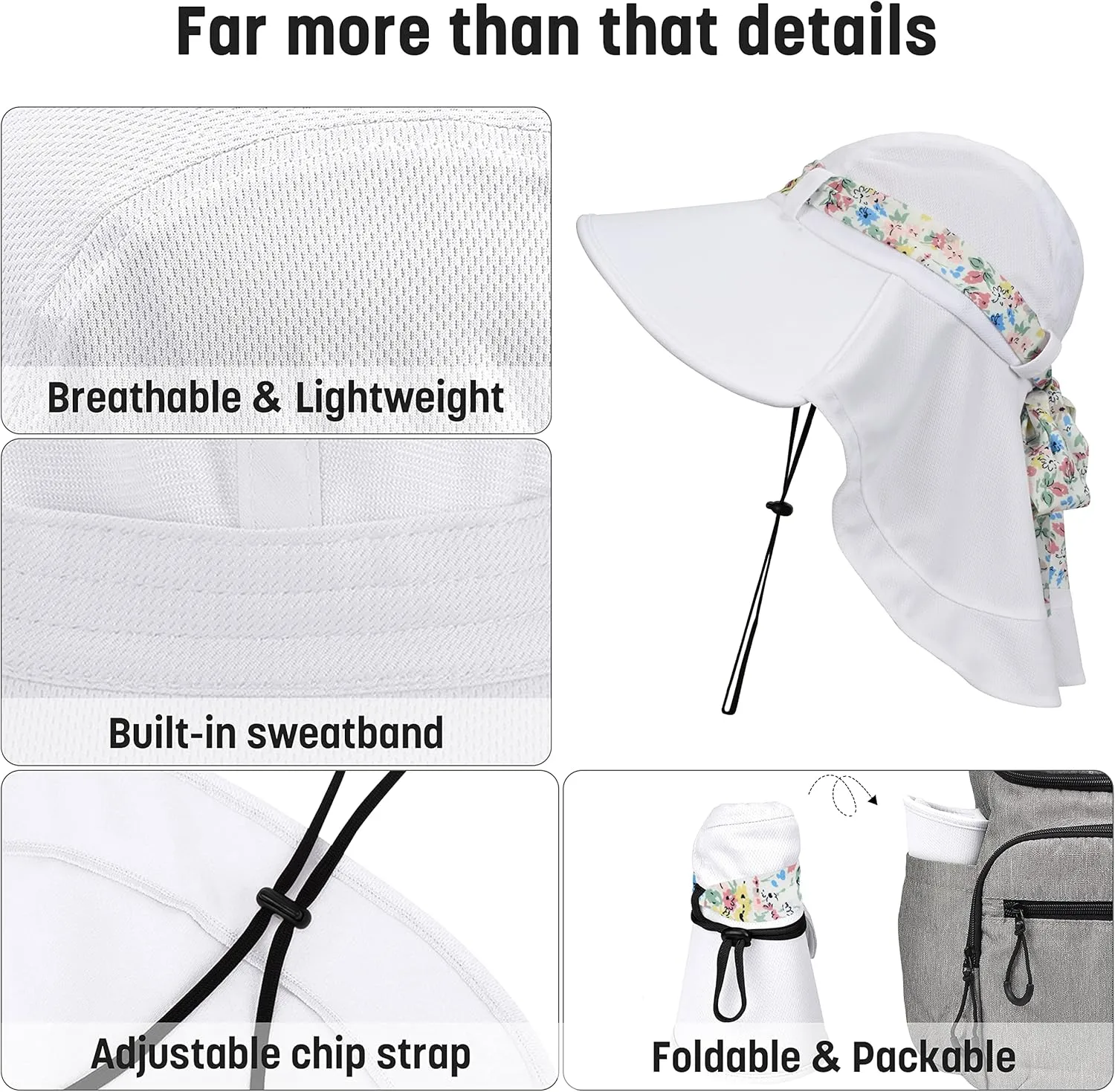 Solaris UPF 50  Wide Brim Sun Hat for Women - Small Size Packable Lightweight, Floral Scarf Cooling Hat with Neck Flap for Beach, Gardening, Travel, Hiking & Outdoor Activities