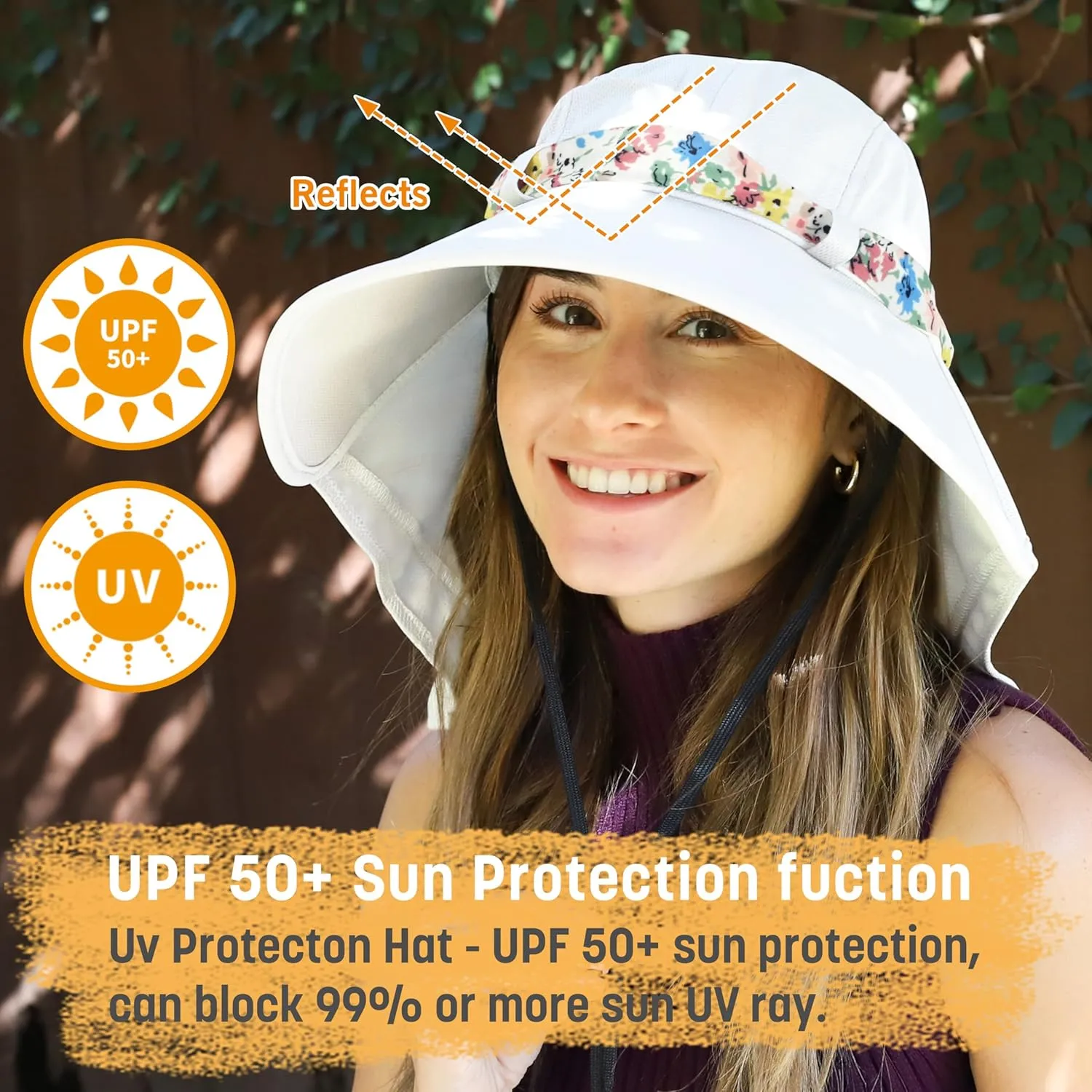 Solaris UPF 50  Wide Brim Sun Hat for Women - Small Size Packable Lightweight, Floral Scarf Cooling Hat with Neck Flap for Beach, Gardening, Travel, Hiking & Outdoor Activities