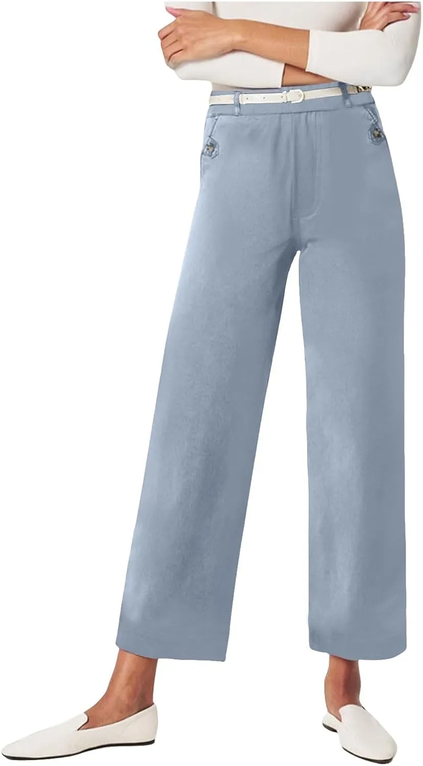 Trousers for Women Elastic Waist Plus Size Straight Wide Leg Pants High Waist Loose Fit Casual Elegant Palazzo Trousers