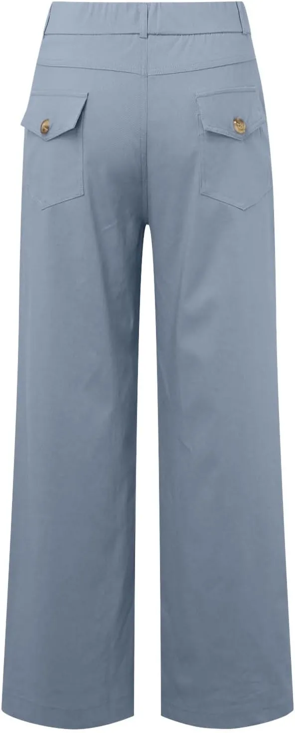 Trousers for Women Elastic Waist Plus Size Straight Wide Leg Pants High Waist Loose Fit Casual Elegant Palazzo Trousers