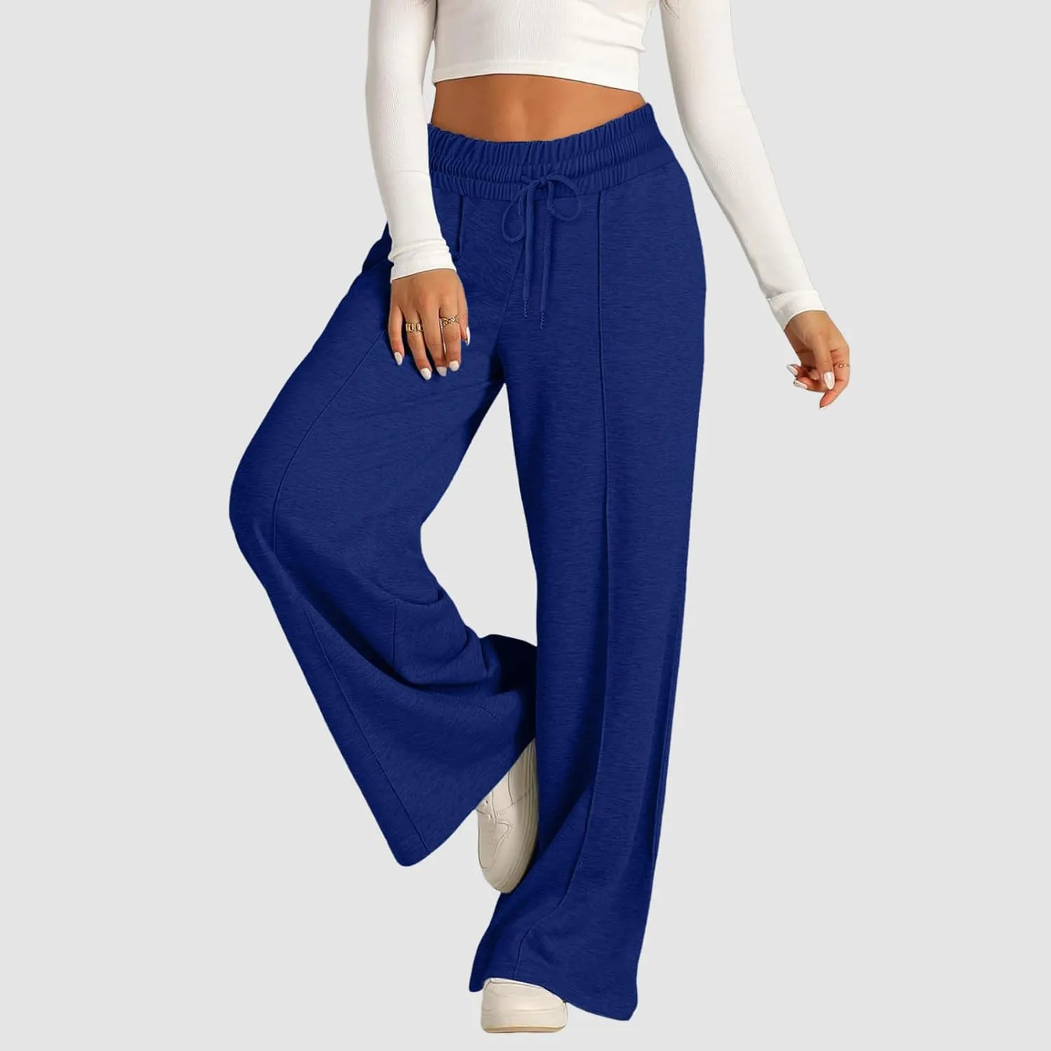 Wide Leg Trousers for Women Elasticated Waist Loose Stretch Sweatpants Casual Straight Plus Size Palazzo Pants with Pockets