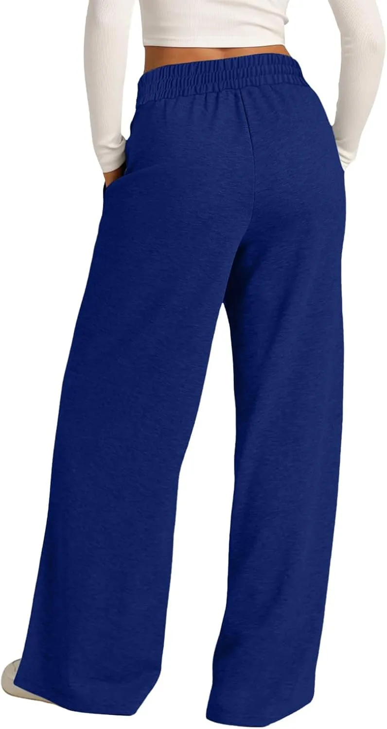 Wide Leg Trousers for Women Elasticated Waist Loose Stretch Sweatpants Casual Straight Plus Size Palazzo Pants with Pockets