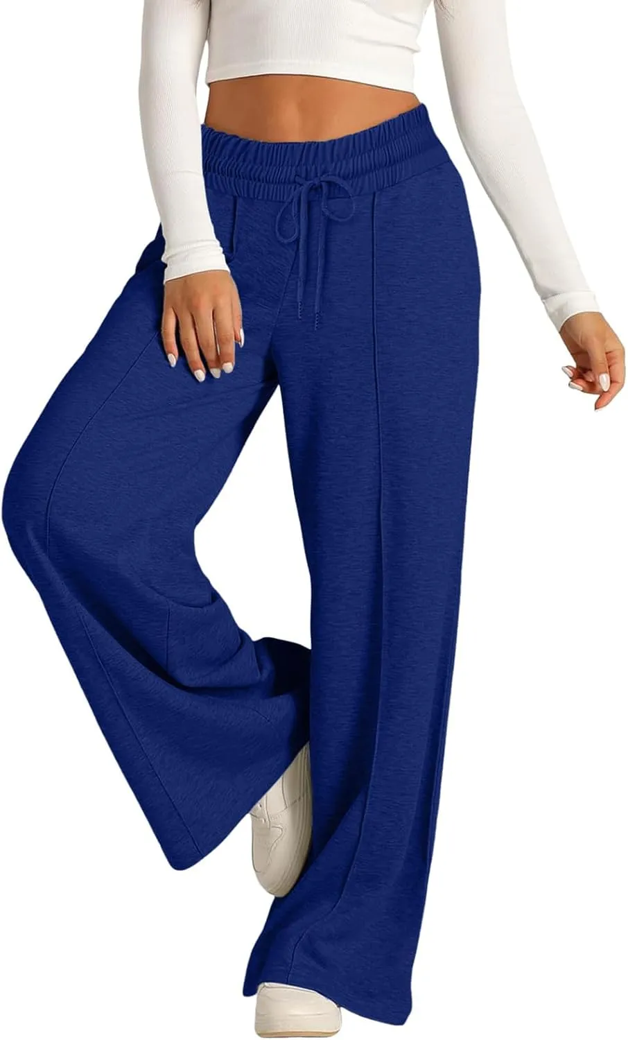 Wide Leg Trousers for Women Elasticated Waist Loose Stretch Sweatpants Casual Straight Plus Size Palazzo Pants with Pockets