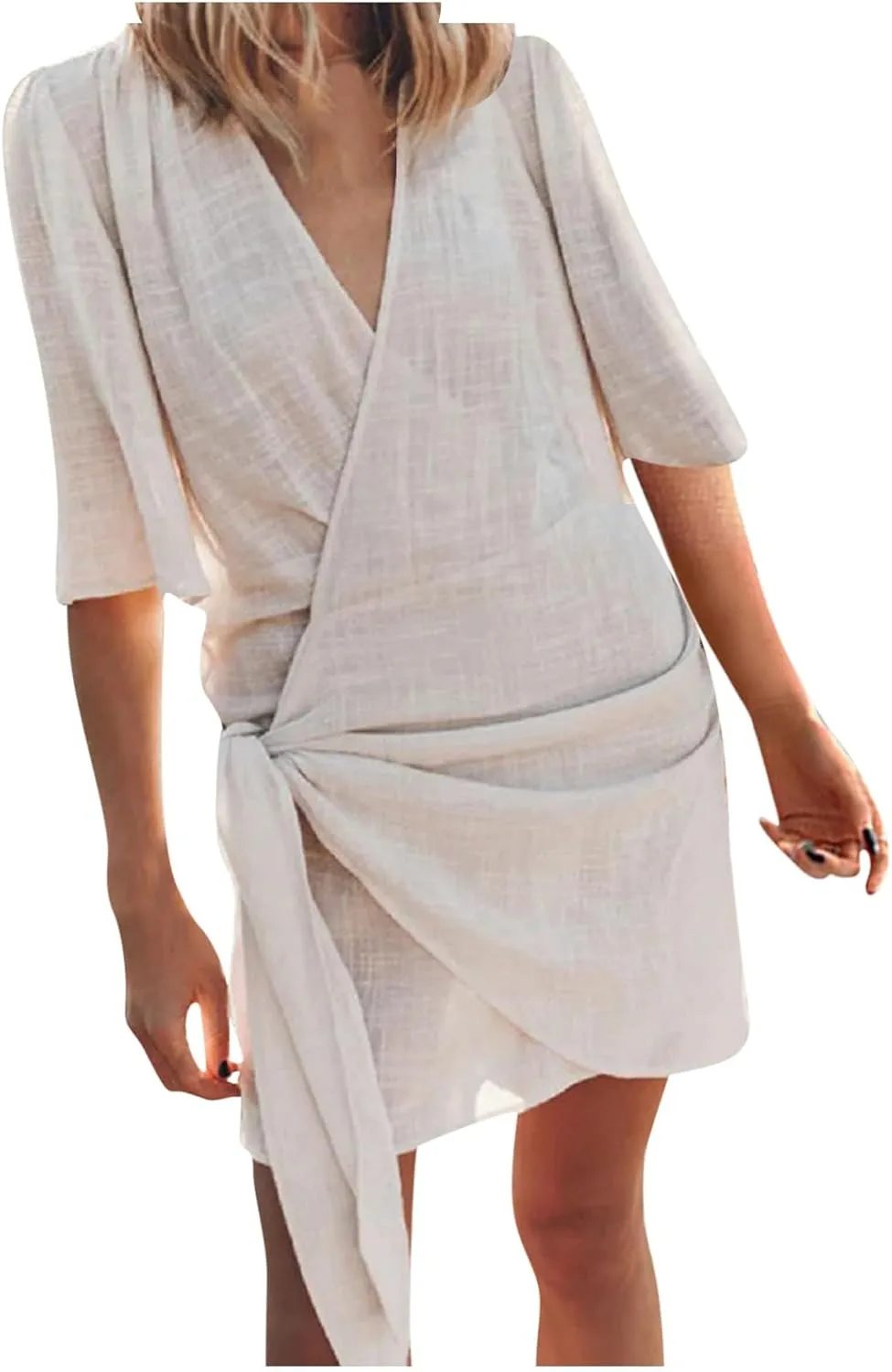 Women's Casual T Shirt Dress Summer 1/2 Sleeve Trendy Dresses Small-Waiste Elegant Lightweight Loose Midi Dresses
