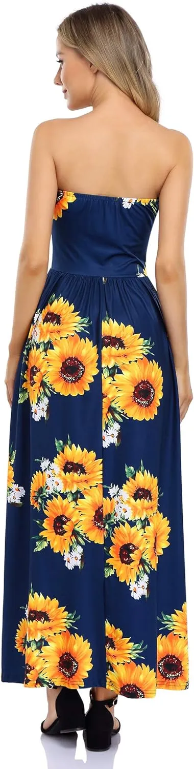 Womens Strapless Graceful Floral Party Maxi Dress