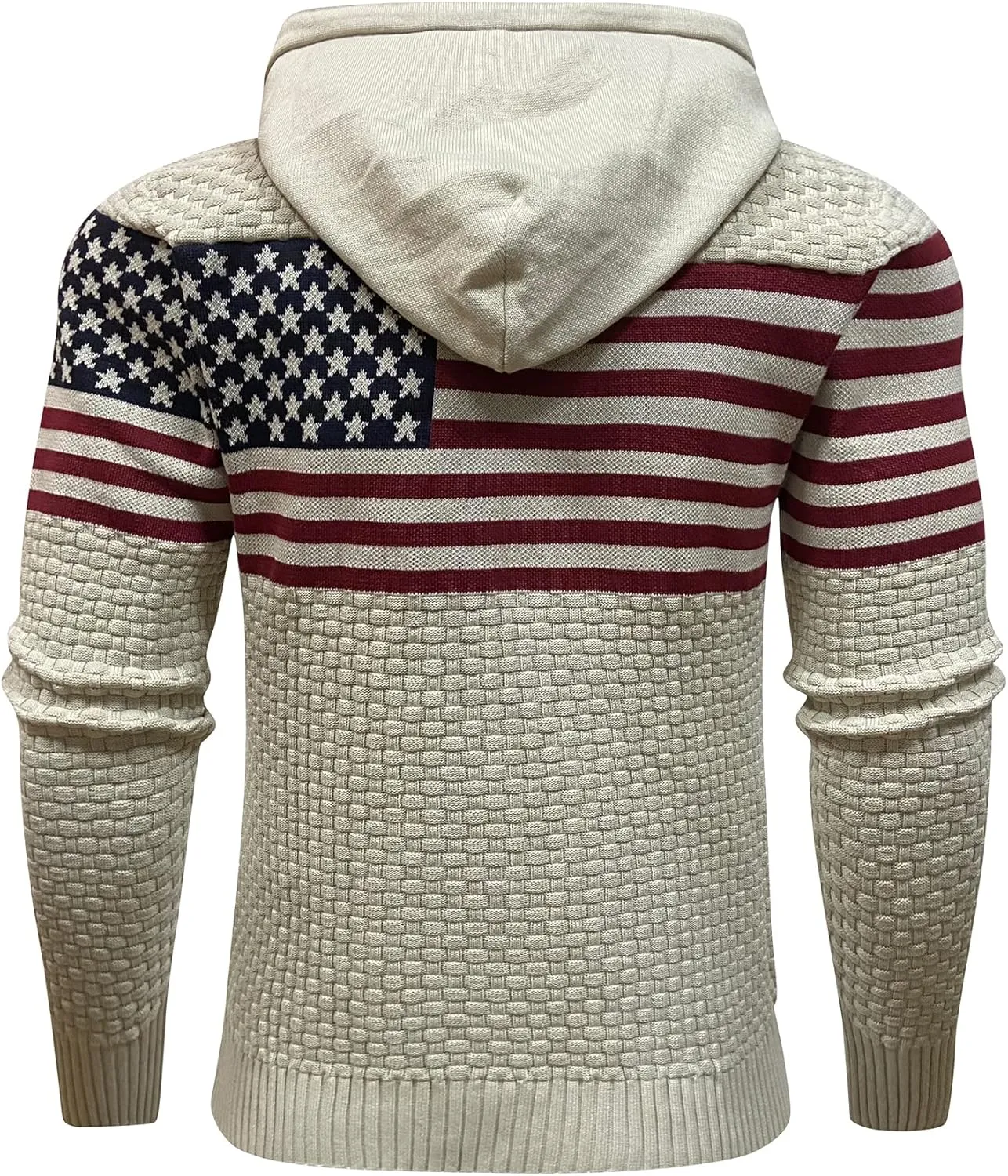 Zaitun Mens Hooded Sweatshirt Long Sleeve American Flag Knitted Hoodie Pullover Sweater